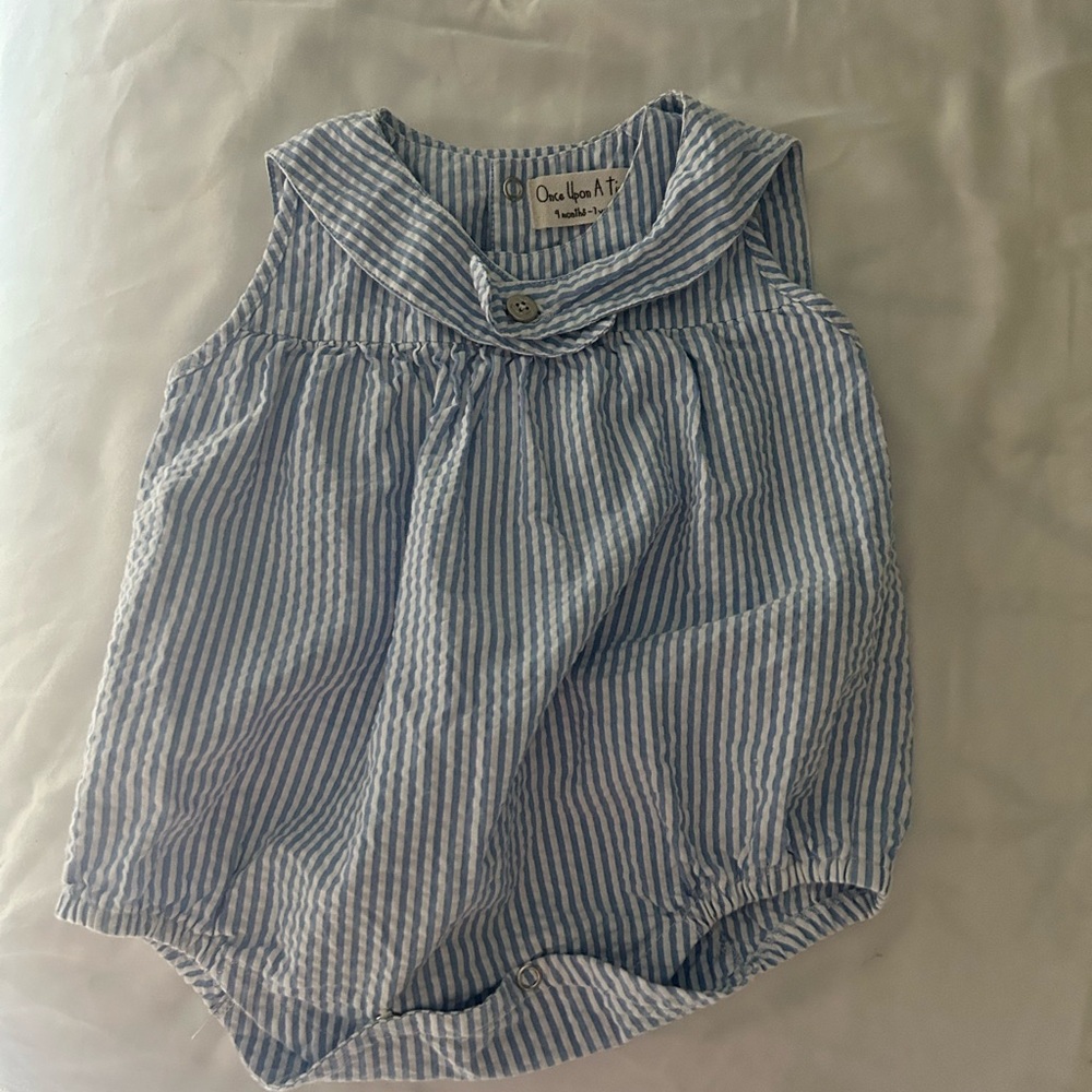 Striped Sailor Collar Baby Romper - Blue & White